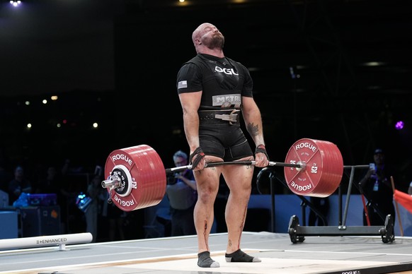 Mitchell Hooper, of Canada, competes in the men's deadlift competition at the Enhanced Games in Las Vegas, Sunday, May 24, 2026. (AP Photo/Jae C. Hong)
Mitchell Hooper