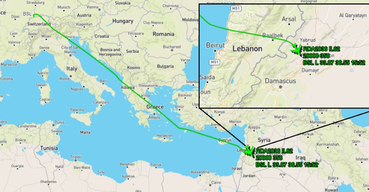 Die Il-62 der Rada Airlines flog direkt von Basel nach Damaskus.