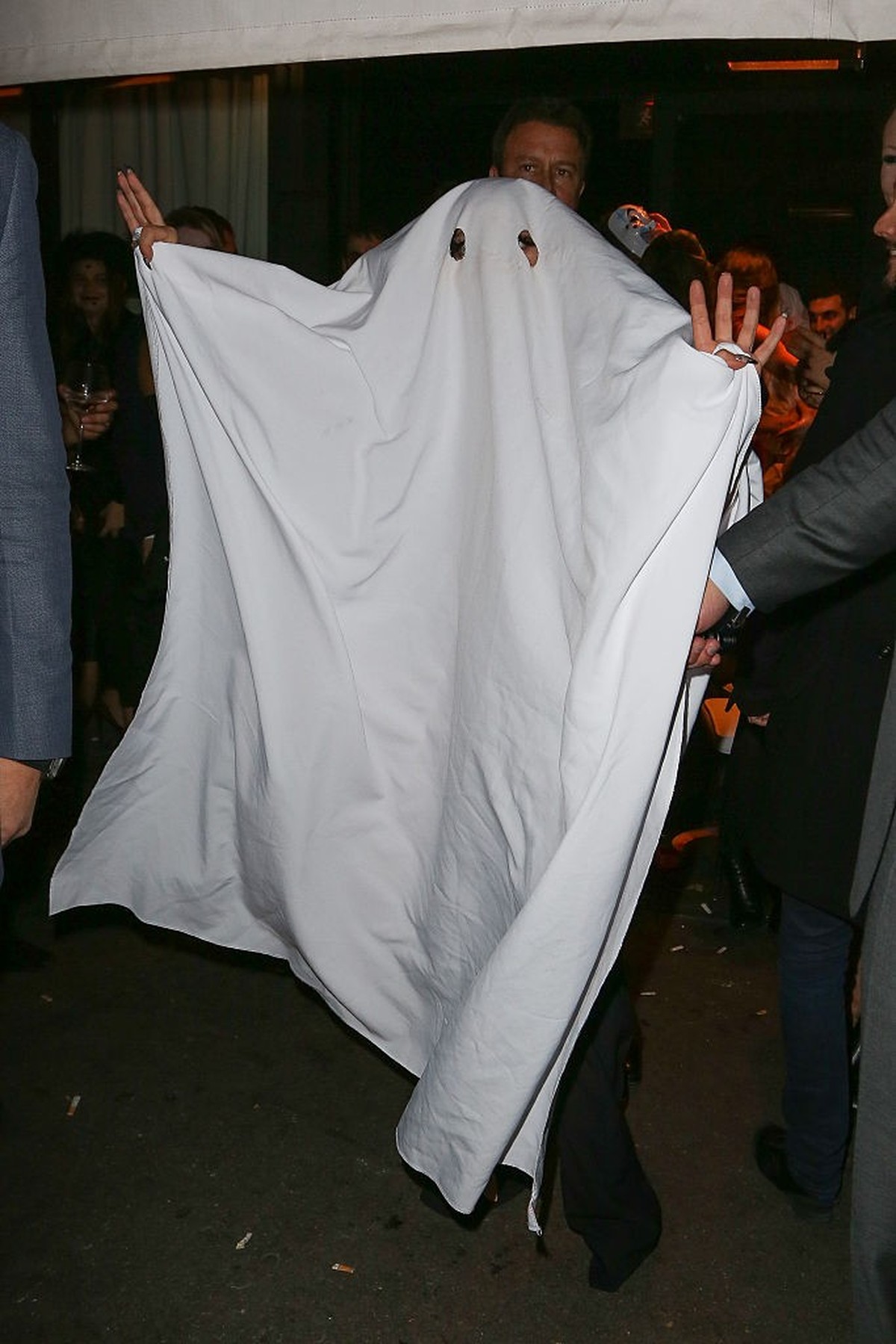 PARIS, FRANCE - NOVEMBER 01: Singer Lady Gaga leaves the 'Matignon' restaurant with a Halloween costume on November 1, 2014 in Paris, France. (Photo by Marc Piasecki/GC Images)
