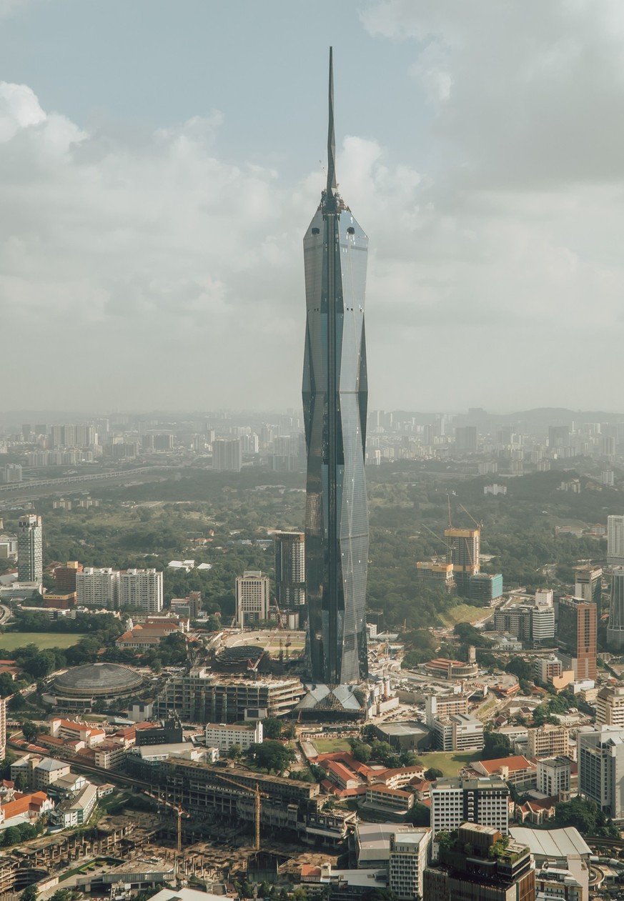 The Merdeka Tower in Kuala Lumpur, Malaysia is nearing completion.
