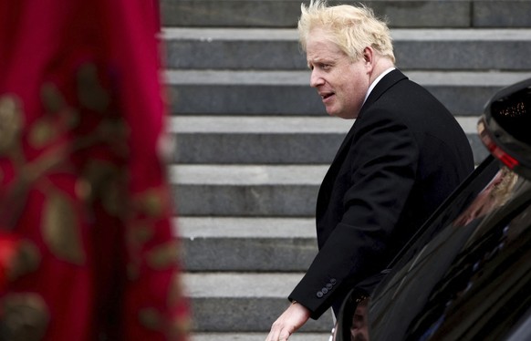 British Prime Minister Boris Johnson arrives for a service of thanksgiving for the reign of Queen Elizabeth II at St Paul
