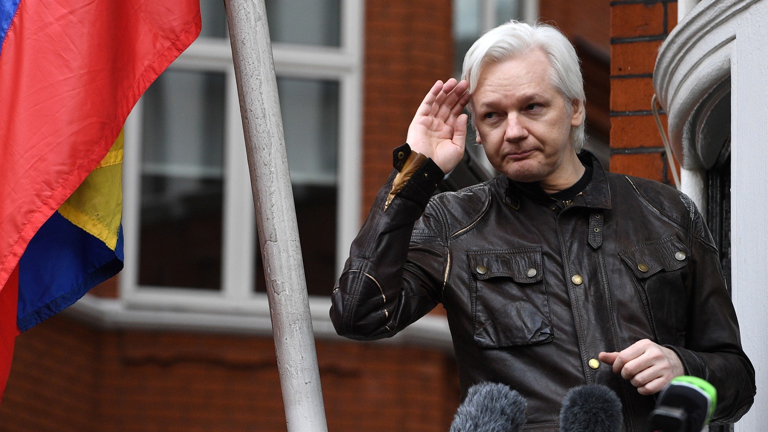 epa07498374 (FILE) - Wikileaks founder Julian Assange speaks to reporters on the balcony of the Ecuadorian Embassy in London, Britain, 19 May 2017 (reissued 11 April 2019). Reports state on 11 April 2 ...