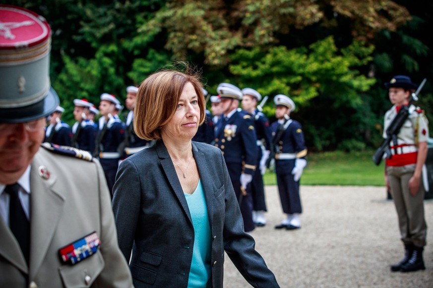 epa07824754 French Defense Minister Forence Parly arrives to welcome her US counterpart Mark Esper prior to their meeting in Paris, France, 07 September 2019. EPA/CHRISTOPHE PETIT TESSON