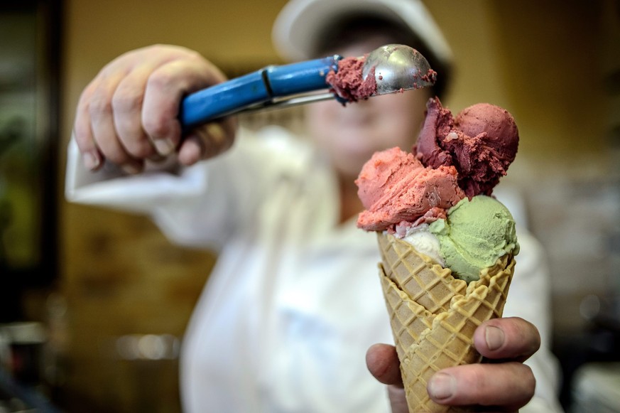 epa04875921 A image showing an ice cream scone at the Polonia Cafe Ice Cream manufacture in Lublin, Poland, 07 August 2015. The Polonia Cafe manufactures ice creams with more than 100 flavours. Ice cr ...