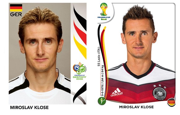 Miroslav Klose 2006 und 2014: Die gefärbten Haare sind weg und auch das Gesicht scheint etwas schmaler geworden zu sein.