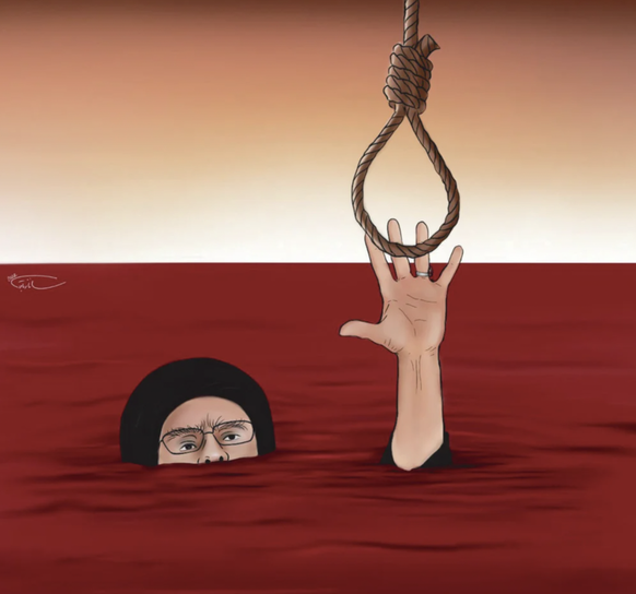 Ali Chamenei gefangen in einem Blutbad – die in der Einleitung beschriebene Karikatur.