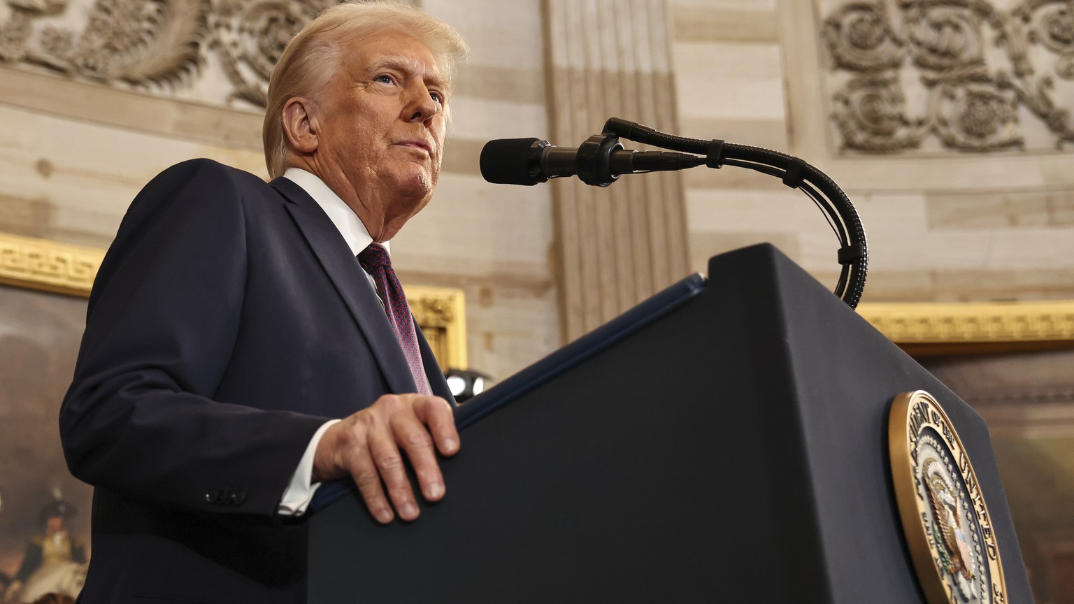 President Donald Trump speaks during the 60th Presidential Inauguration in the Rotunda of the U.S. Capitol in Washington, Monday, Jan. 20, 2025. (Chip Somodevilla/Pool Photo via AP)
The Inauguration O ...