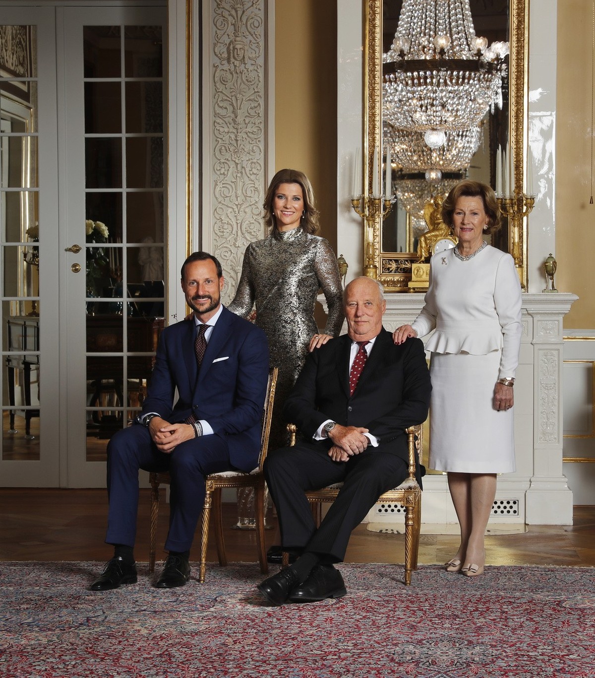 Picture dated 17 October 2016, released Thursday, Feb. 16 2017, of Norway's Crown Prince Haakon, left to right, Princess Martha Louise, King Harald and Queen Sonja in Oslo, Norway. King Harald an ...