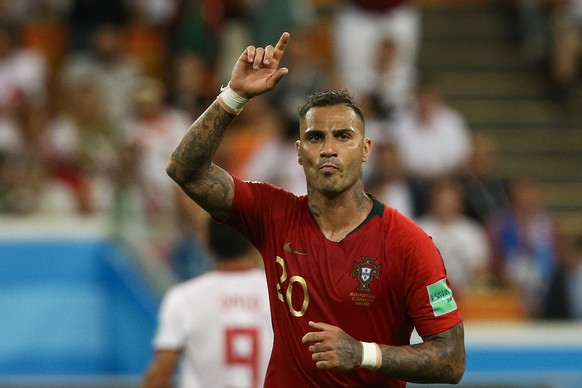 epa06840122 Ricardo Quaresma of Portugal celebrates scoring the 1-0 lead during the FIFA World Cup 2018 group B preliminary round soccer match between Iran and Portugal at Mordovia Arena Saransk, in S ...