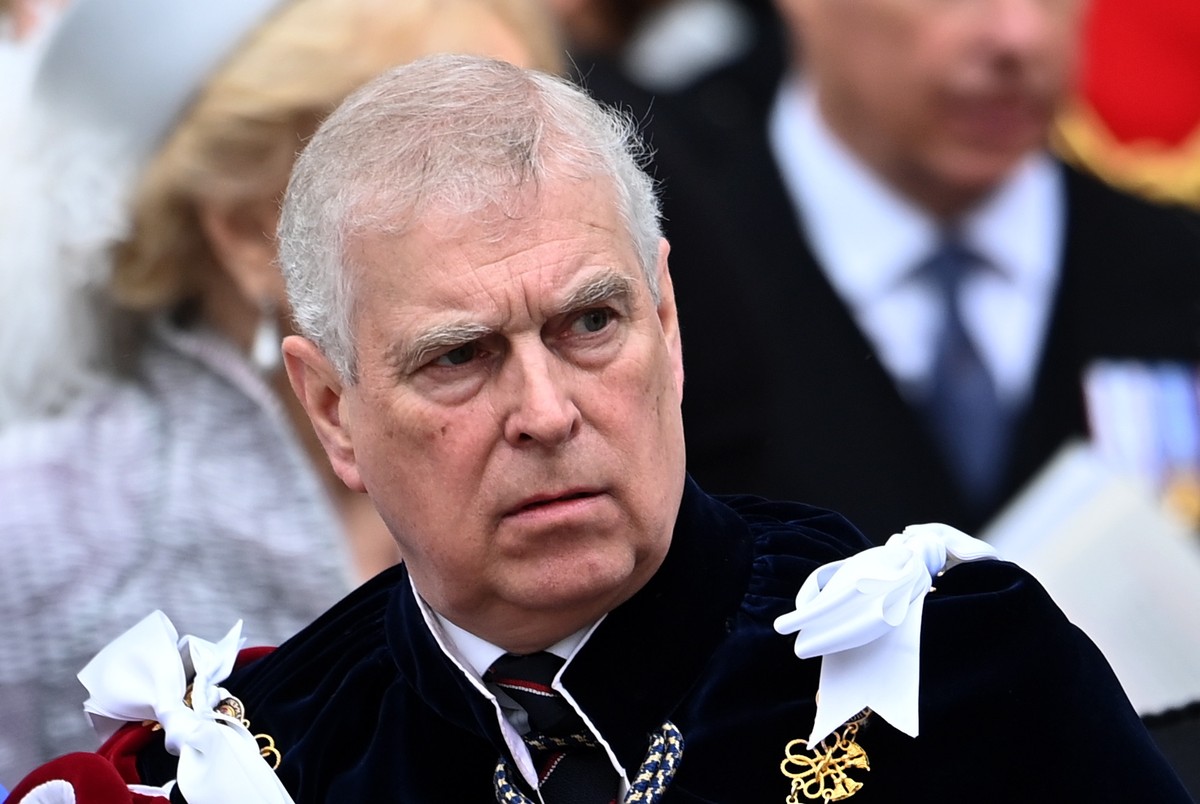 epa10611922 Britain's Prince Andrew, the Duke of York, departs after the Coronation of Britain's King Charles III and Queen Camilla at Westminster Abbey, London, Britain, 06 May 2023. Corona ...