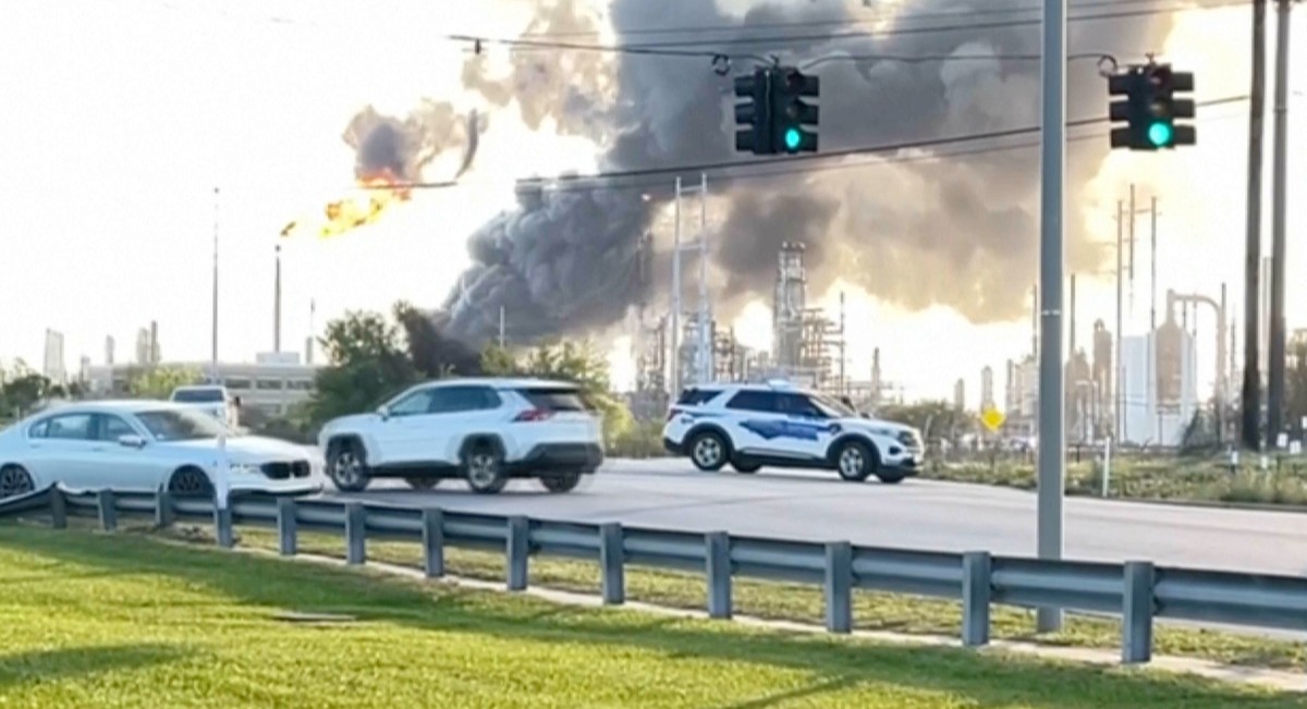 In this still image taken from a video provided by KBMT, smoke rises near the Valero Port Arthur Refinery in Port Arthur, Texas Monday, March 23, 2026. (KBMT via AP)
permission is on file