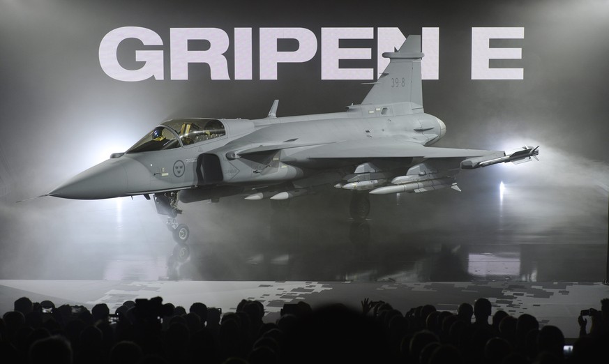 The new E version of the Swedish JAS 39 Gripen multi role fighter being rolled out at SAAB in Linkoping, Sweden, Wednesday, May 18, 2016. Swedish aircraft maker Saab has unveiled the latest version of ...
