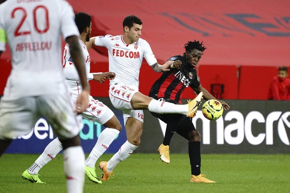 Jordan Lotomba OGC Nice - Pietro Pellegrini AS Monaco FOOTBALL : OGC Nice vs AS Monaco - Ligue 1 Ubereats - Nice - 08/11/2020 NorbertScanella/PanoramiC PUBLICATIONxNOTxINxFRAxITAxBEL