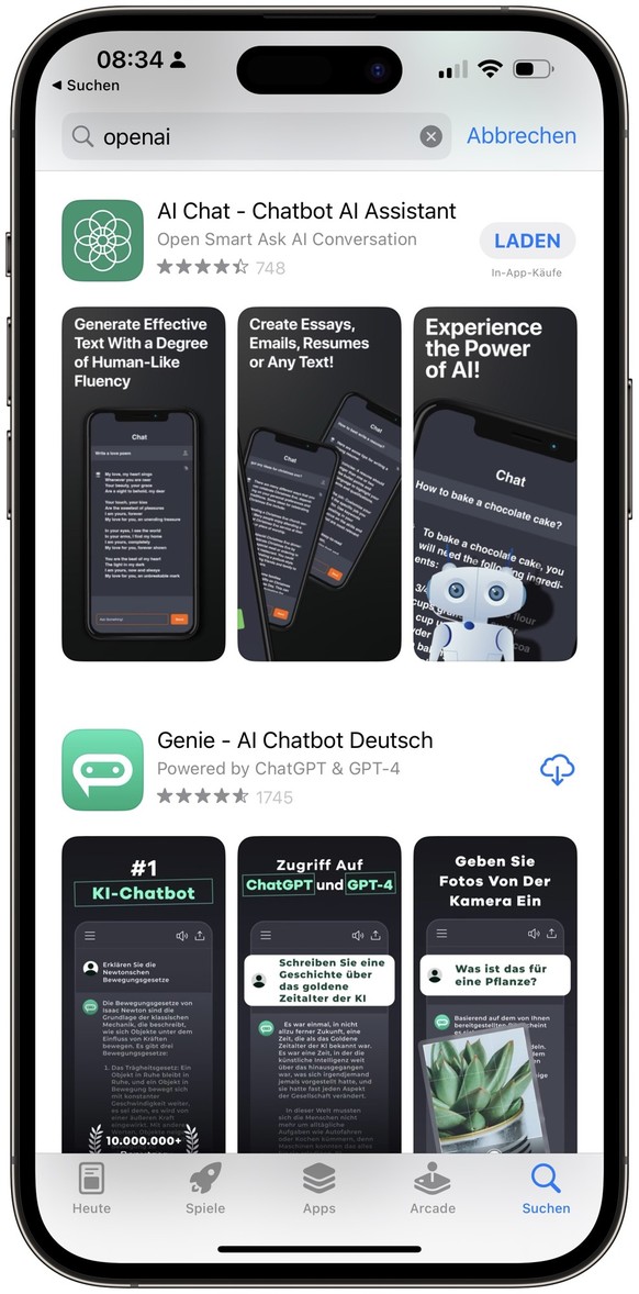 Im App-Store von Apple tummeln sich bereits zahlreiche KI-Chatbot-Anwendungen. Nun kommt die offizielle ChatGPT-App von OpenAI hinzu.