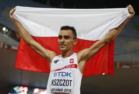 Adam Kszczot of Poland reacts after placing second in the men&#039;s 800m event during the 15th IAAF World Championships at the National Stadium in Beijing, China August 25, 2015. REUTERS/Lucy Nichols ...