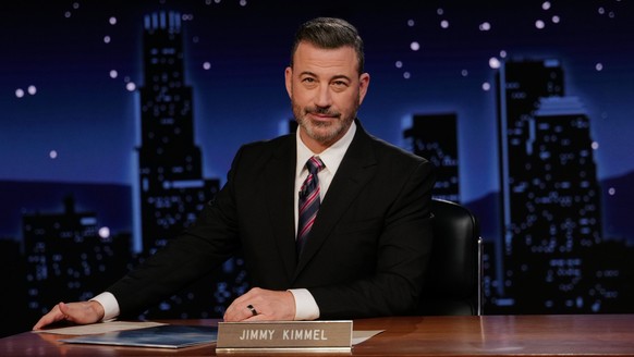 KEYPIX - This image released by Disney shows Jimmy Kimmel hosting his late night show "Jimmy Kimmel Live!" in Los Angeles on Tuesday, Sept. 23, 2025. (Randy Holmes/Disney via AP)
