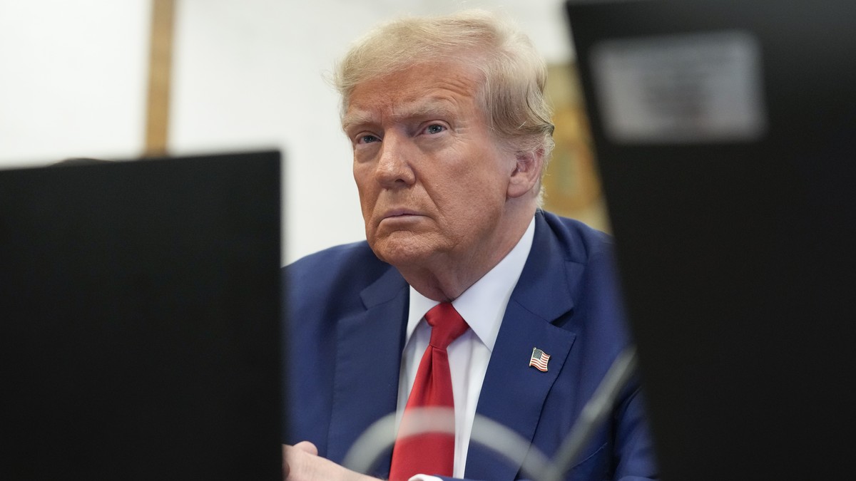 FILE - Former President Donald Trump sits in the courtroom before the start of closing arguments in his civil business fraud trial at New York Supreme Court, Jan. 11, 2024, in New York. Judge Anil Sin ...