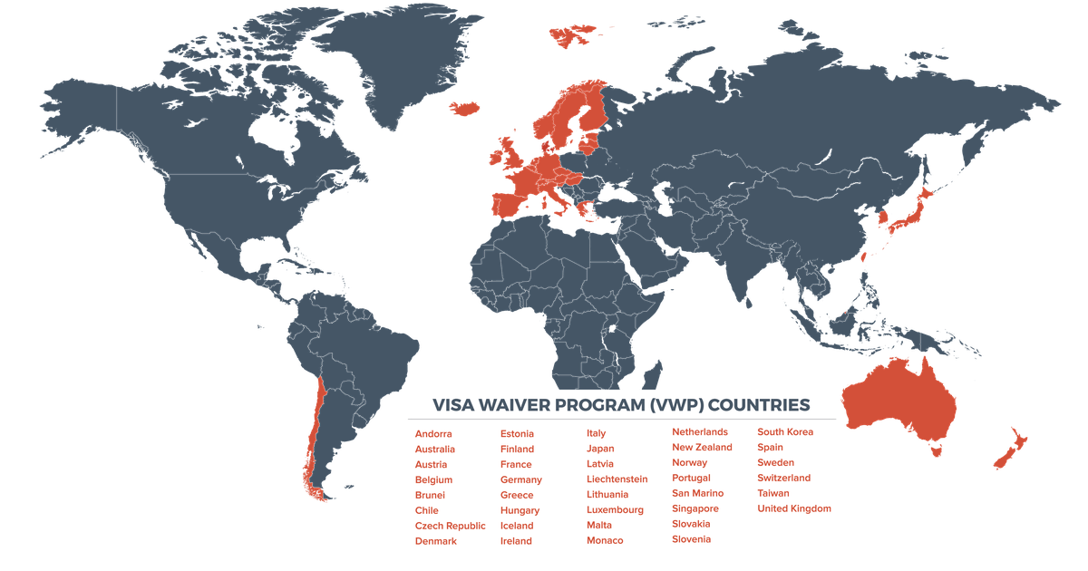 Länder, deren Bürger visumsfrei in die USA reisen.