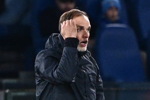 Bayern Munich coach Thomas Tuchel gestures during the UEFA Champions League match between SS Lazio and Bayern Munich at the Stadio Olimpico Roma, Italy on February 14, 2024. Stadio Olimpico Roma...