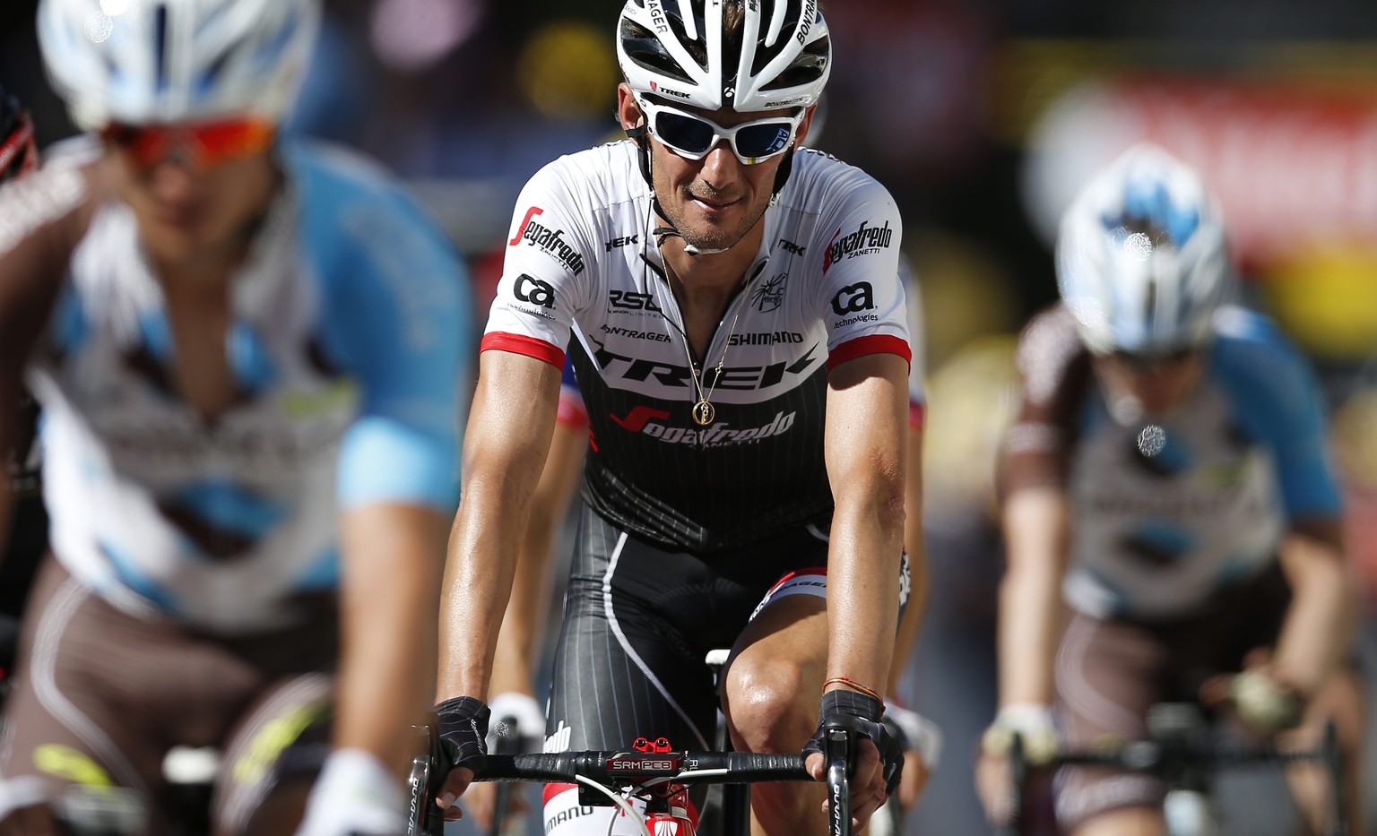 epa05411101 Trek Segafredo team rider Frank Schleck of Luxembourg crosses the finish line of the 5th stage of the 103rd edition of the Tour de France cycling race over 216km between Limoges and Le Lio ...