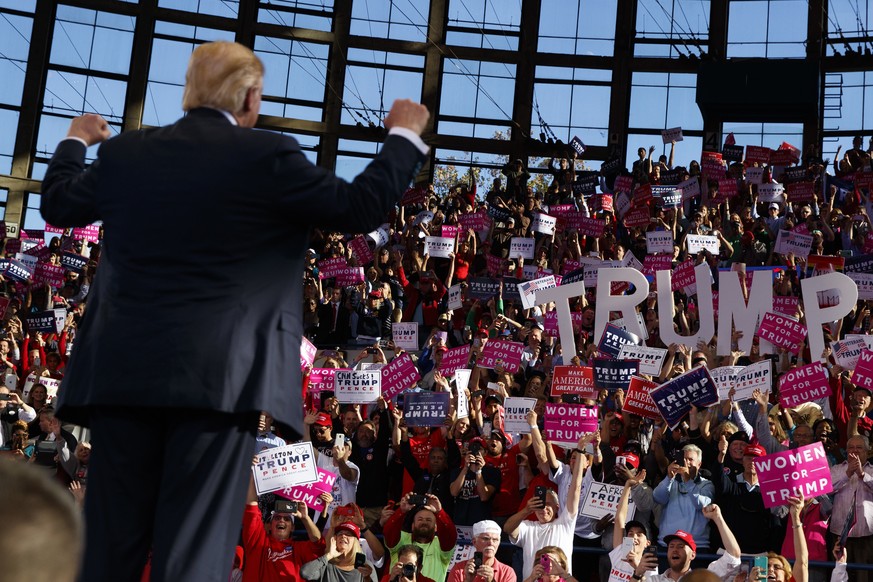 FILE - In this Nov. 7, 2016 file photo, then-Republican presidential candidate Donald Trump gestures as he arrives to speak to a campaign rally in Raleigh, N.C. Trump says of his voters &quot;I am you ...