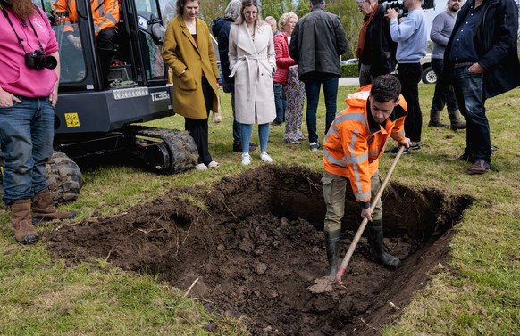 epa10602056 Employees of the Historical Circle Kesteren search for an alleged Nazi treasure in Ommeren, the Netherlands, 01 May 2023. In January 2023 it was announced that during the Second World War, ...
