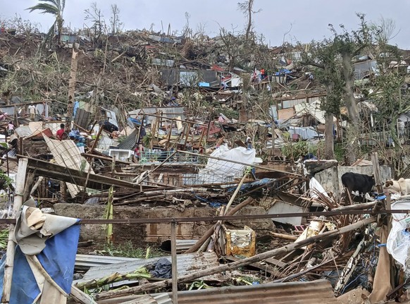 This undated photo provided by NGO Medecins du Monde on Sunday, Dec. 15, 2024, shows a devastated hill on the French territory of Mayotte in the Indian Ocean, after Cyclone Chido caused extensive dama ...