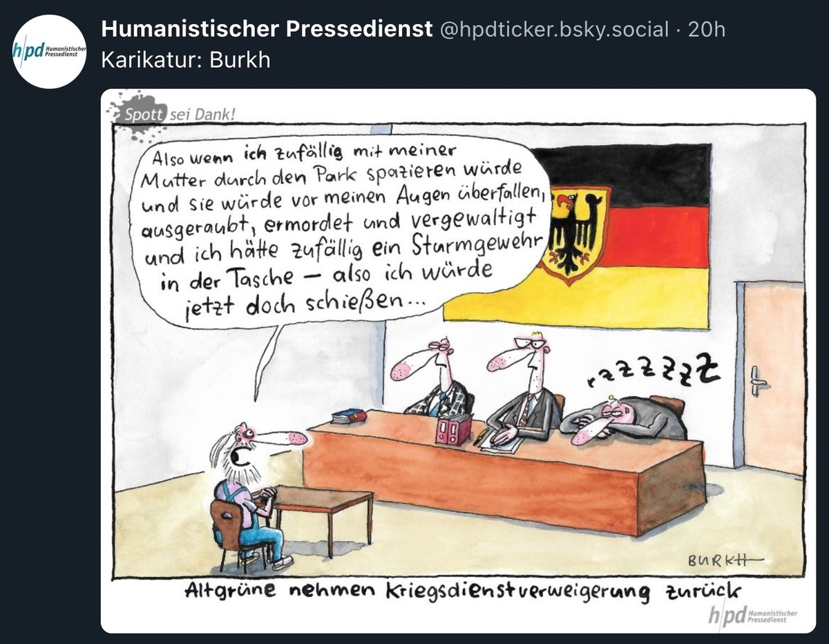 Karikatur zu Militärdienstverweigerung in Deutschland.