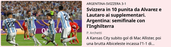 «Die Schweiz, die nur noch zu zehnt spielte, wurde in der Verlängerung von Alvarez und Lautaro bestraft.»