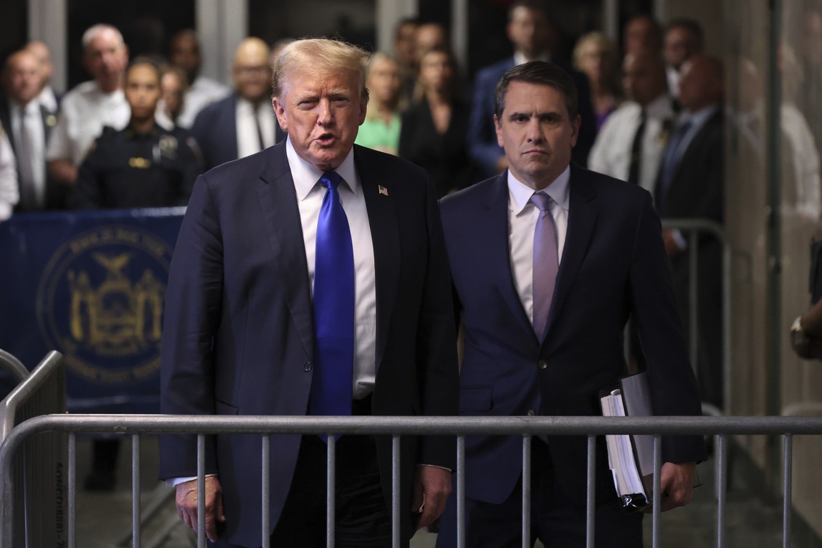 Former President Donald Trump speaks to the media alongside his attorney Todd Blanche after the conclusion of his hush money trial in New York, Thursday, May 30, 2024. (Michael M. Santiago/Pool Photo  ...