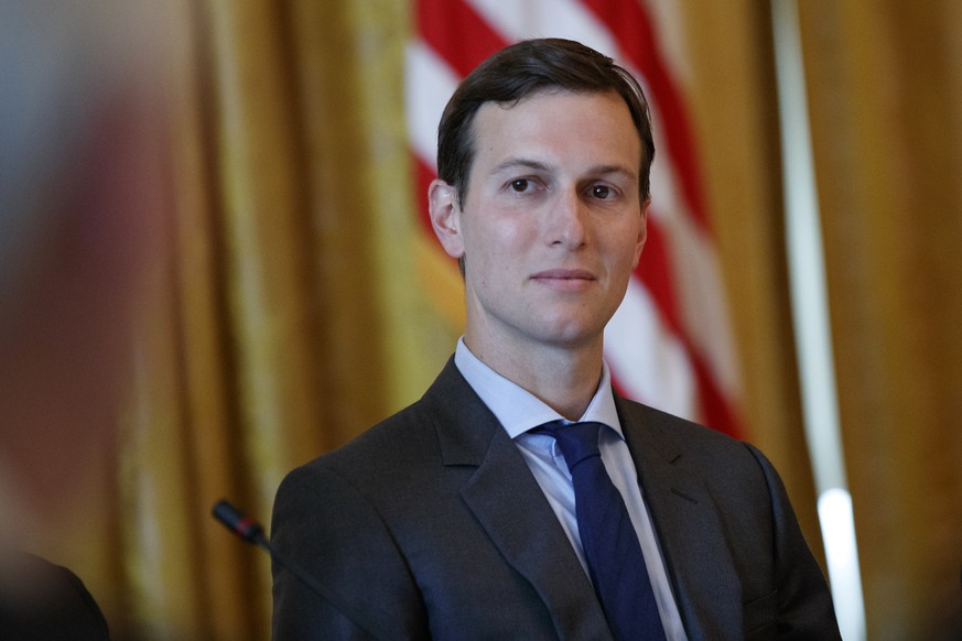 FILE - In this June 22, 2017, file photo, White House senior adviser Jared Kushner listens during the &quot;American Leadership in Emerging Technology&quot; event with President Donald Trump in the Ea ...