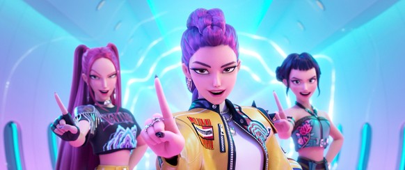This image released by Netflix shows characters, from left, Mira, Rumi, Zoey in a scene from "KPop Demon Hunters." (Netflix via AP)
Awards Season