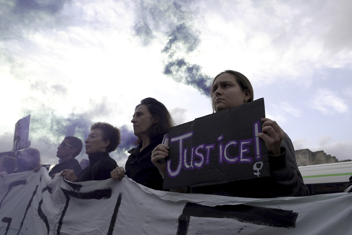 Women demonstrate to mark the International Day for the Elimination of Violence against Women, as the trial of dozens of men accused of raping Gisele Pelicot while she was drugged and rendered unconsc ...