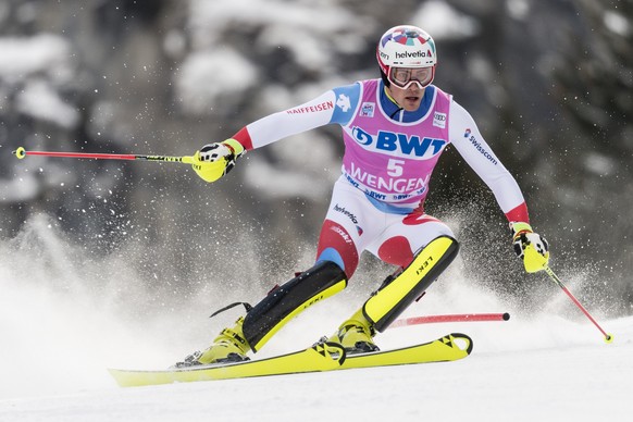 Daniel Yule from Switzerland in action during the first run of the men&#039;s slalom race at the Alpine Skiing FIS Ski World Cup in Wengen, Switzerland, Sunday, January 20, 2019. (KEYSTONE/Jean-Christ ...
