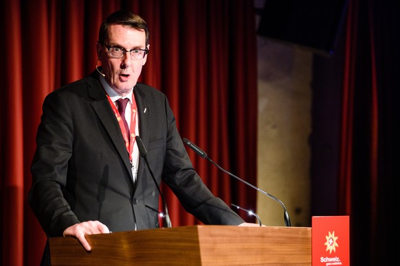 Andreas Zuellig, Praesident hotelleriesuisse spricht an der Jahresmedienkonferenz von Schweiz Tourismus im Papiersaal in Zuerich, am Dienstag, 21. Februar 2017. (PPR/Manuel Lopez)