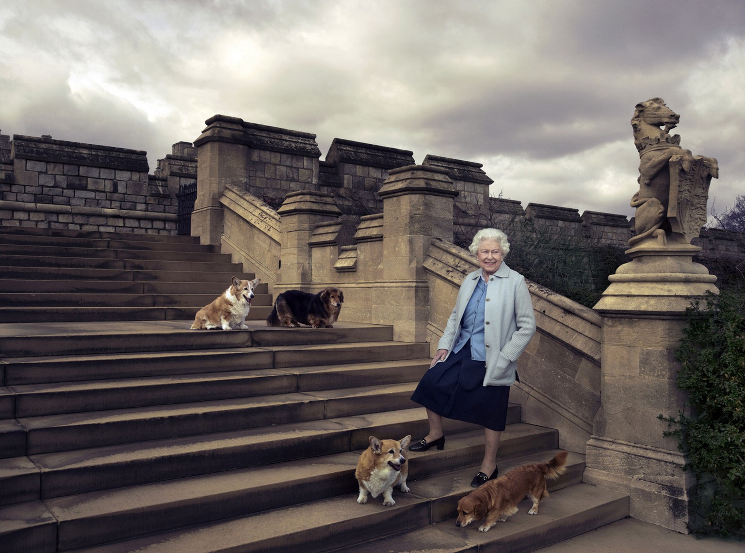 THIS IMAGE EMBARGOED UNTIL 23:01 GMT WEDNESDAY APRIL 20 2016 In this official photograph released by Buckingham Palace Wednesday April 20, 2016 to mark her 90th birthday, Queen Elizabeth II is seen wa ...