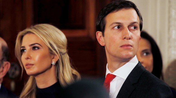 FILE PHOTO -- Ivanka Trump and her husband Jared Kushner watch as German Chancellor Angela Merkel and U.S. President Donald Trump hold a joint news conference in the East Room of the White House in Wa ...