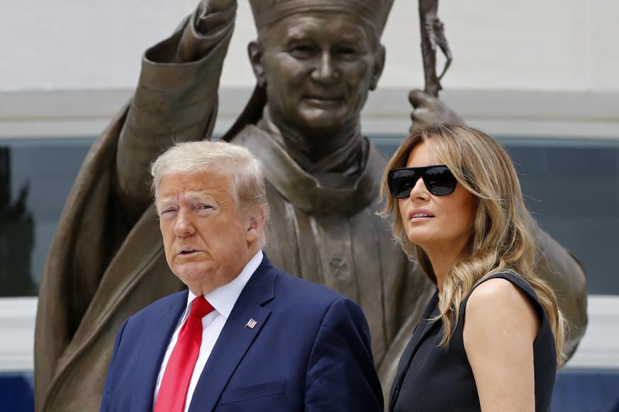 President Donald Trump and first lady Melania Trump visit Saint John Paul II National Shrine, Tuesday, June 2, 2020, in Washington. (AP Photo/Patrick Semansky)
Donald Trump,Melania Trump