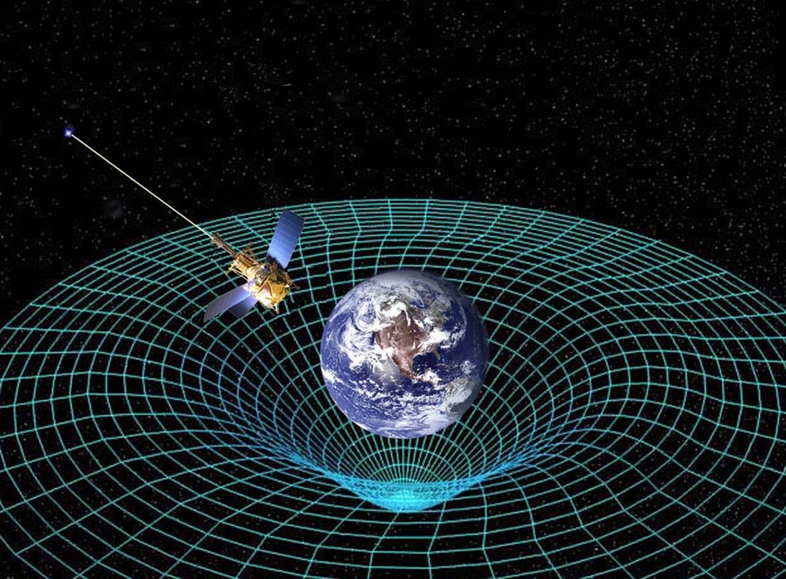 Artist concept of Gravity Probe B orbiting the Earth to measure space-time, a four-dimensional description of the universe including height, width, length, and time. 
https://www.nasa.gov/mission_page ...