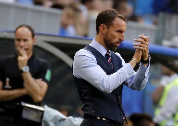 epa06871237 England&#039;s manager Gareth Southgate reacts during the FIFA World Cup 2018 quarter final soccer match between Sweden and England in Samara, Russia, 07 July 2018.

(RESTRICTIONS APPLY: ...