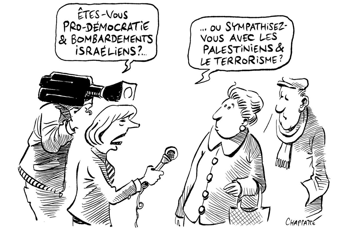 dessin de Chappatte sur l'état du débat en Europe à propos de la guerre entre Israël et le Hamas