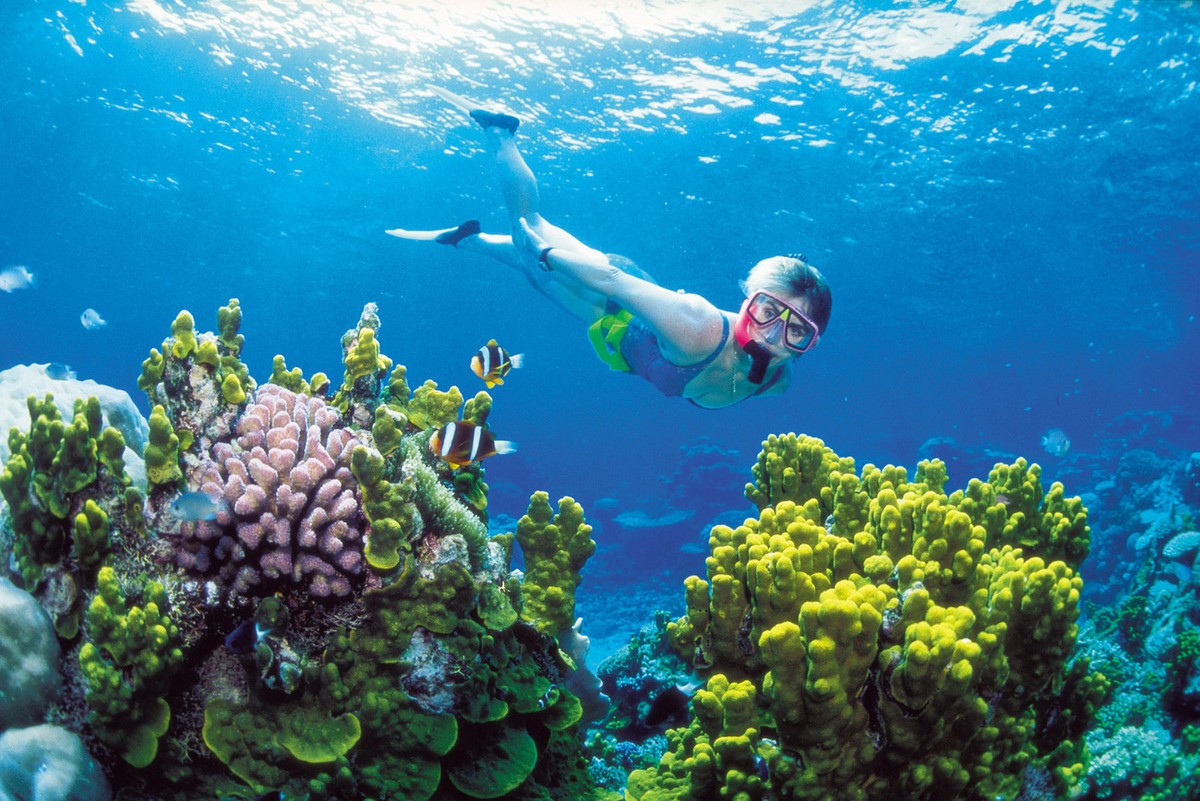 In this Nov. 2002 photo provided by Queensland Tourism, an unidentified woman snorkels on the Great Barrier Reef off Australia's Queensland state. Scientists have identified early warning signs o ...