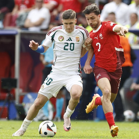COLOGNE, RheinEnergie Stadium, 15-06-2024 , European Football Championship Euro2024, Group stage match no.2 between Hungary and Switzerland. Hungary player Roland Sallai and Switzerland player Leonida ...
