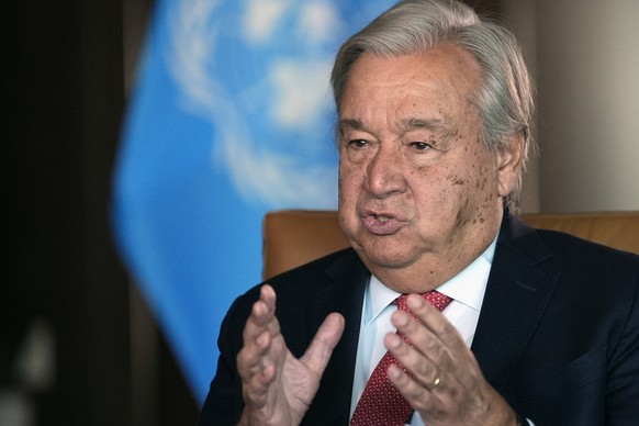 United Nations Secretary-General Antonio Guterres speaks during an interview at the United Nations headquarters, Monday, Sept. 9, 2024. (AP Photo/Pamela Smith)
Antonio Guterres