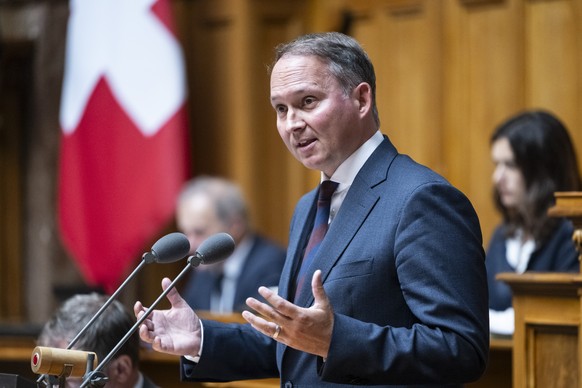 Simon Michel, FDP-SO, spricht zur Beziehung der Schweiz zur EU, an der Herbstsession der Eidgenoessischen Raete, am Montag, 9. September 2024 im Nationalrat in Bern. (KEYSTONE/Alessandro della Valle)