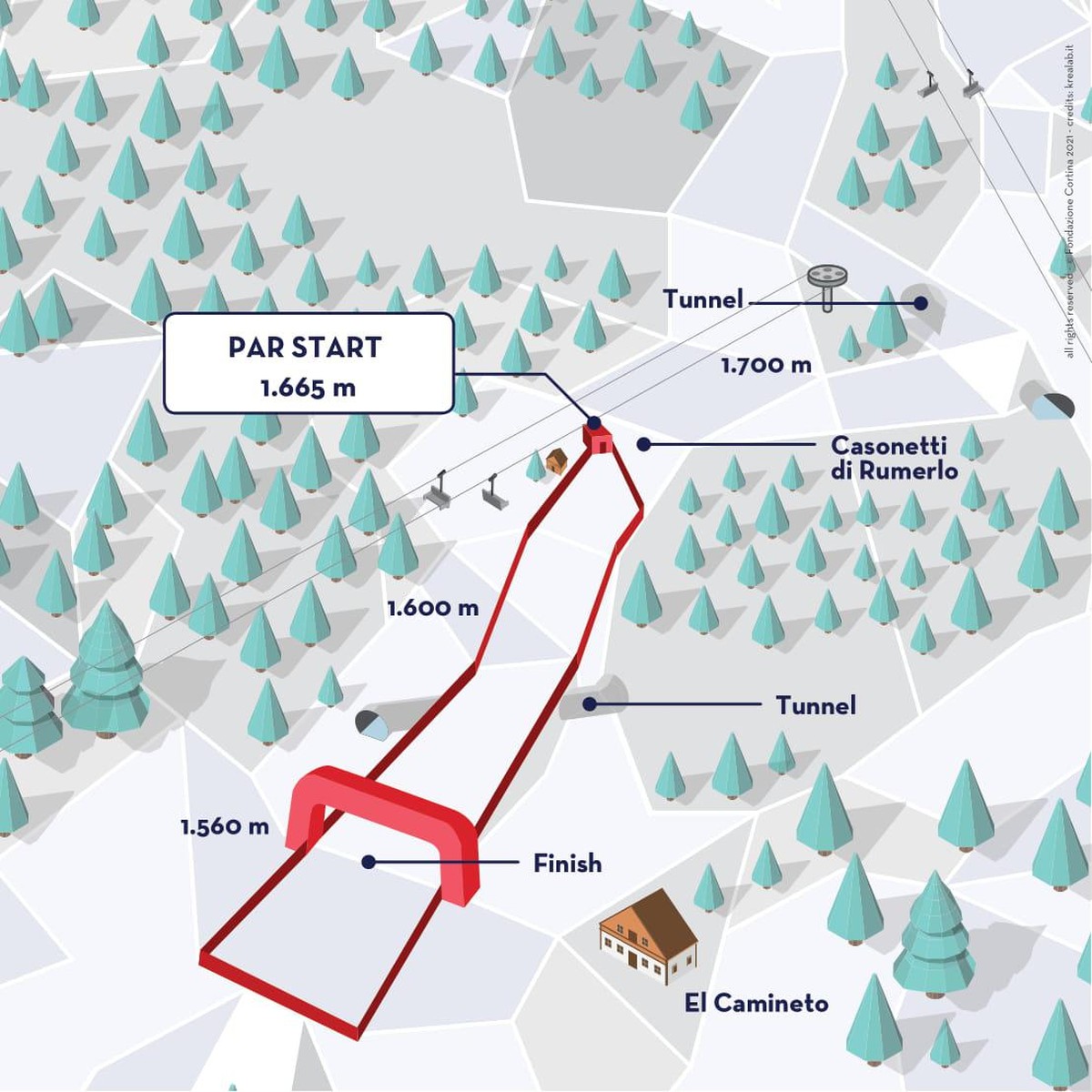 Ski-WM 2021 in Cortina D'Ampezzo: Streckenplan Rumerlo (Parallel-Riesenslalom, Team-Event)