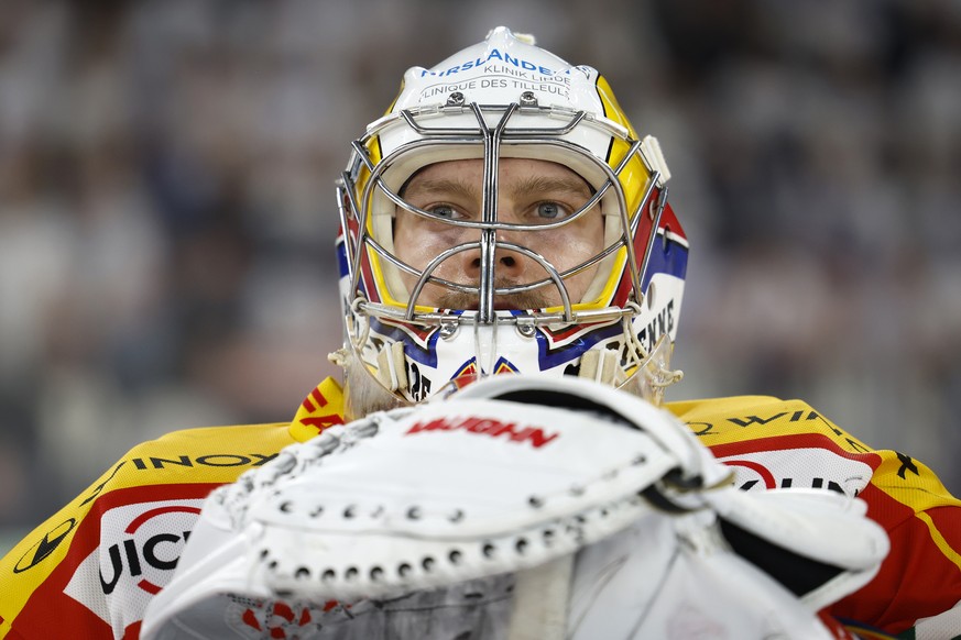 Biels Torhueter Harri Saeteri, nach dem dritten Eishockey Playoff Halbfinalspiel der National League zwischen EHC Biel und ZSC Lions, am Montag, 3. April 2023, in der Tissot Arena in Biel. (KEYSTONE/P ...