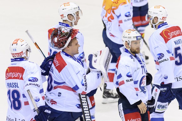 Deceptions des joueur zurichois, lors du match du championnat suisse de hockey sur glace de National League, entre le Geneve Servette HC et le ZSC Lions, ce jeudi 28 septembre 2017 a la patinoire des  ...