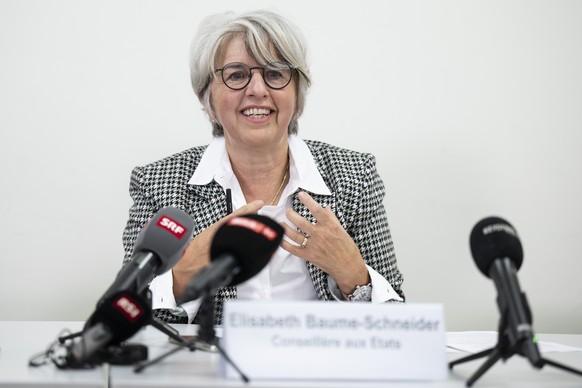 Staenderaetin Elisabeth Baume-Schneider, SP-JU, gibt an einer Pressekonferenz ihre Kandidatur als Bundesraetin bekannt, am Freitag, 11. November 2022, in Bern. Am 7. Dezember waehlt die Bundesversamml ...