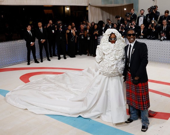 NEW YORK, NEW YORK - MAY 01: Rihanna and A$AP Rocky attend the 2023 Costume Institute Benefit celebrating &quot;Karl Lagerfeld: A Line of Beauty&quot; at Metropolitan Museum of Art on May 01, 2023 in  ...
